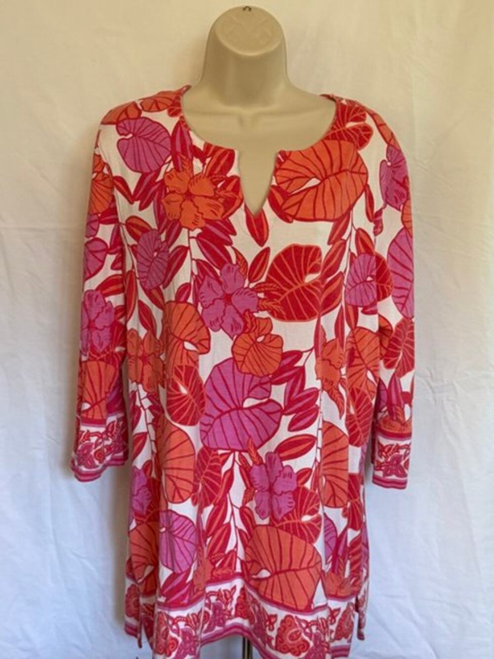 COOLIBAR St. Lucia Tunic Top Womens Size XL Tropical Pink/orange Print UPF 50+